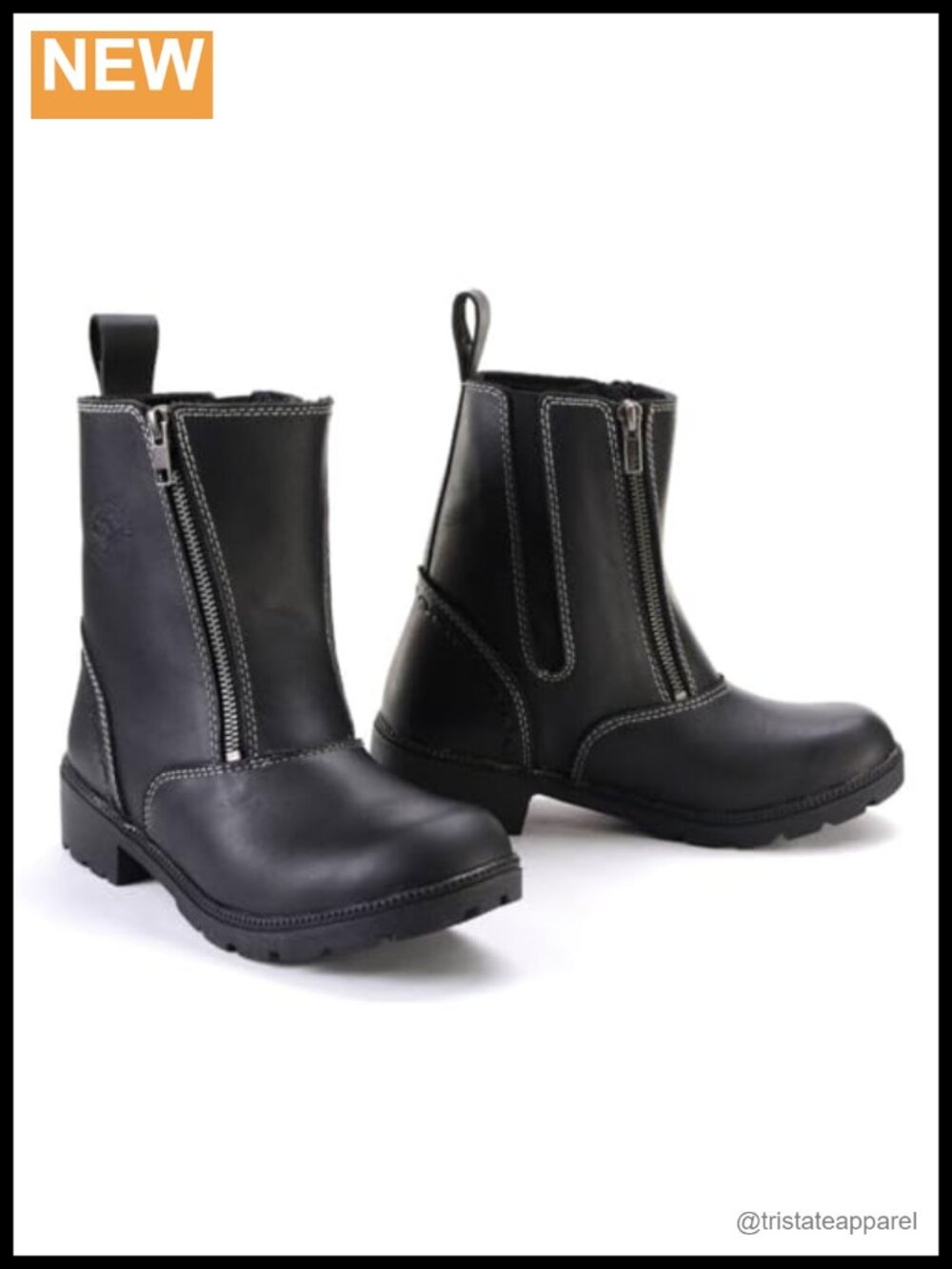 Women's Leather Motorcycle Ankle Boots Dual Zipper